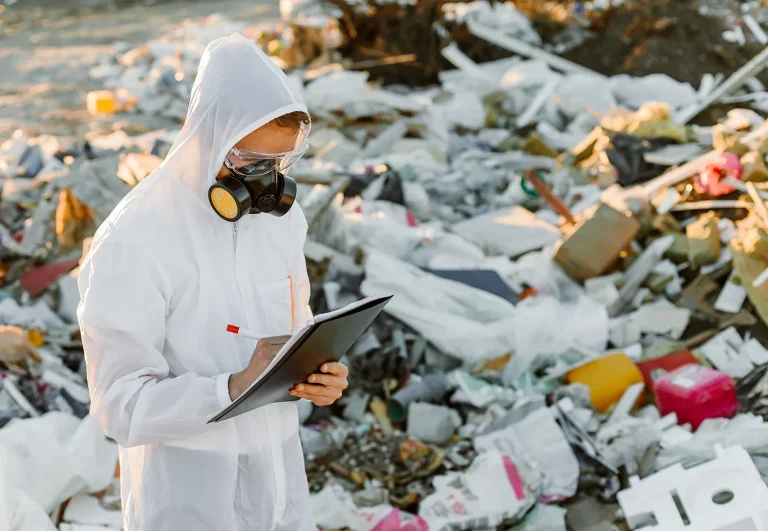 man coveralls trash pill doing research concept ecology environmental pollution 1 1